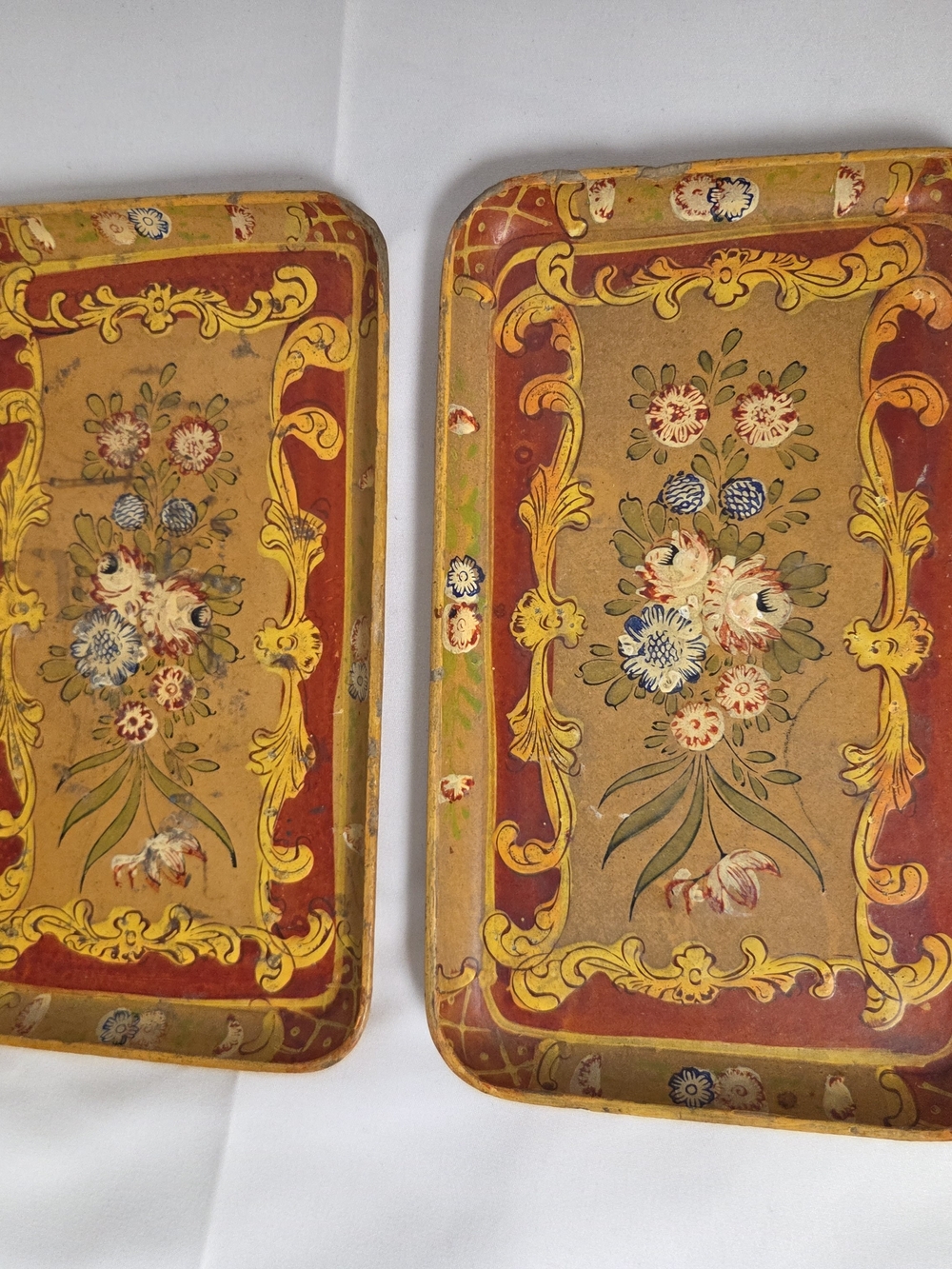 Vintage Japanese Trays Floral‎ Flowers Wooden